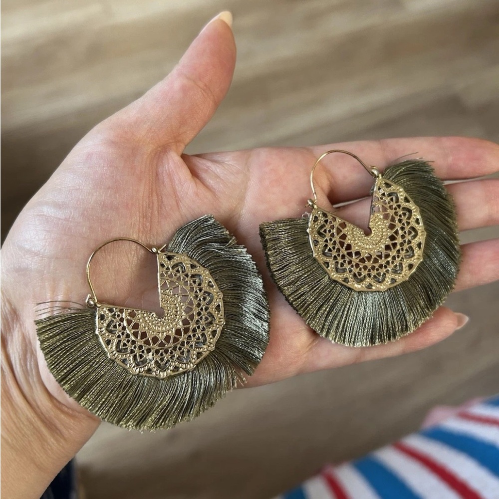 Chic Gold and Olive Fringe Earrings